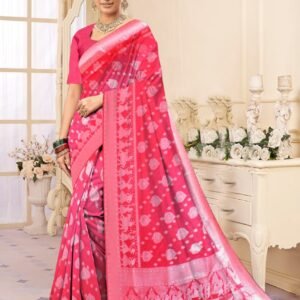 Pink Banarasi Silk Saree with Silver Zari Weaving