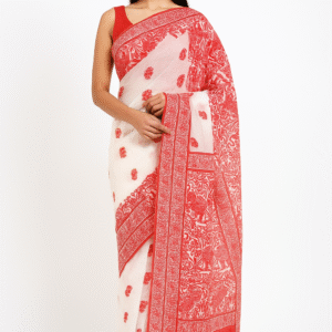 White Red Woven Design Cotton Silk Saree